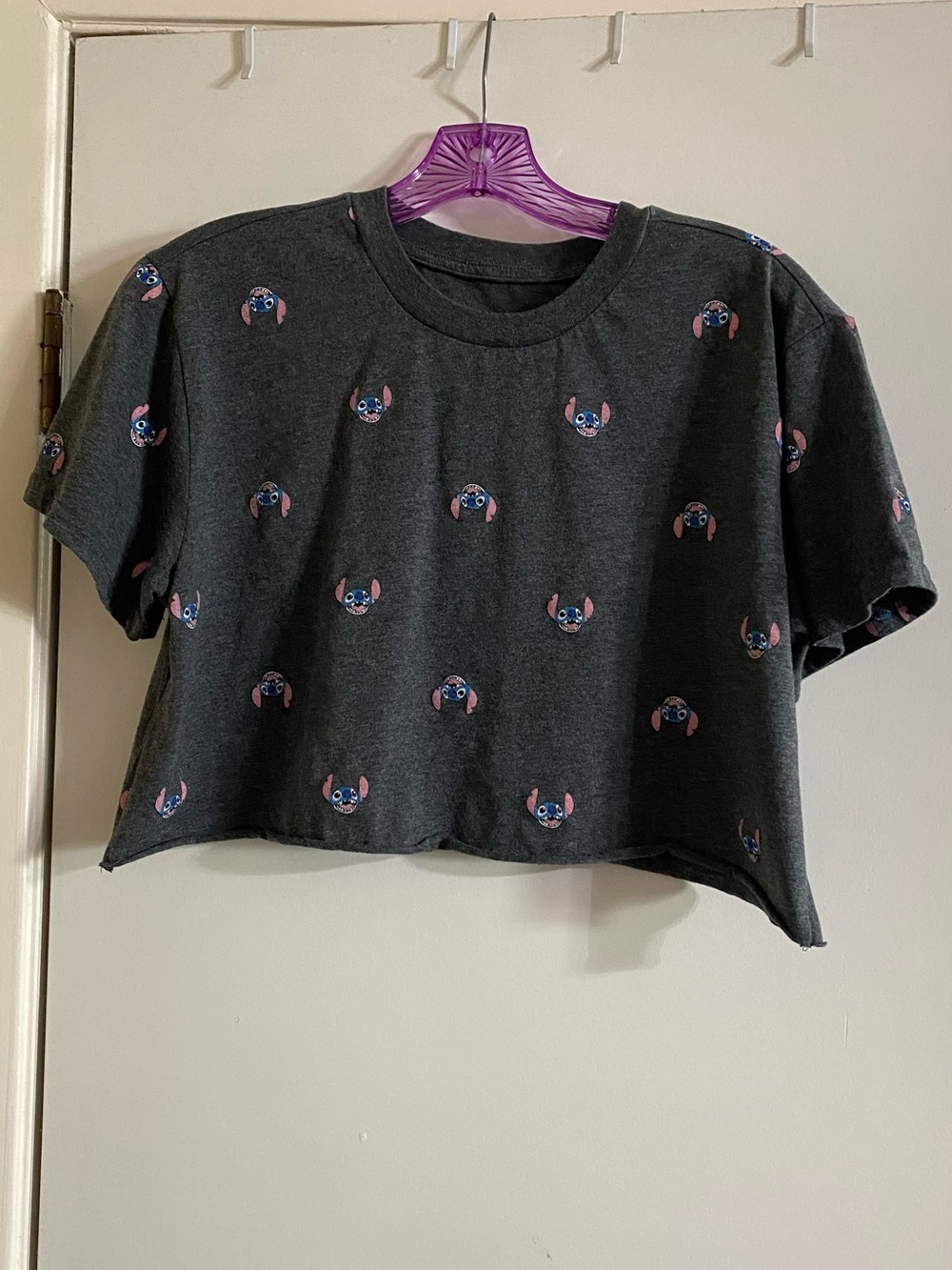Disney Stitch Graphic Charcoal crop T shirt